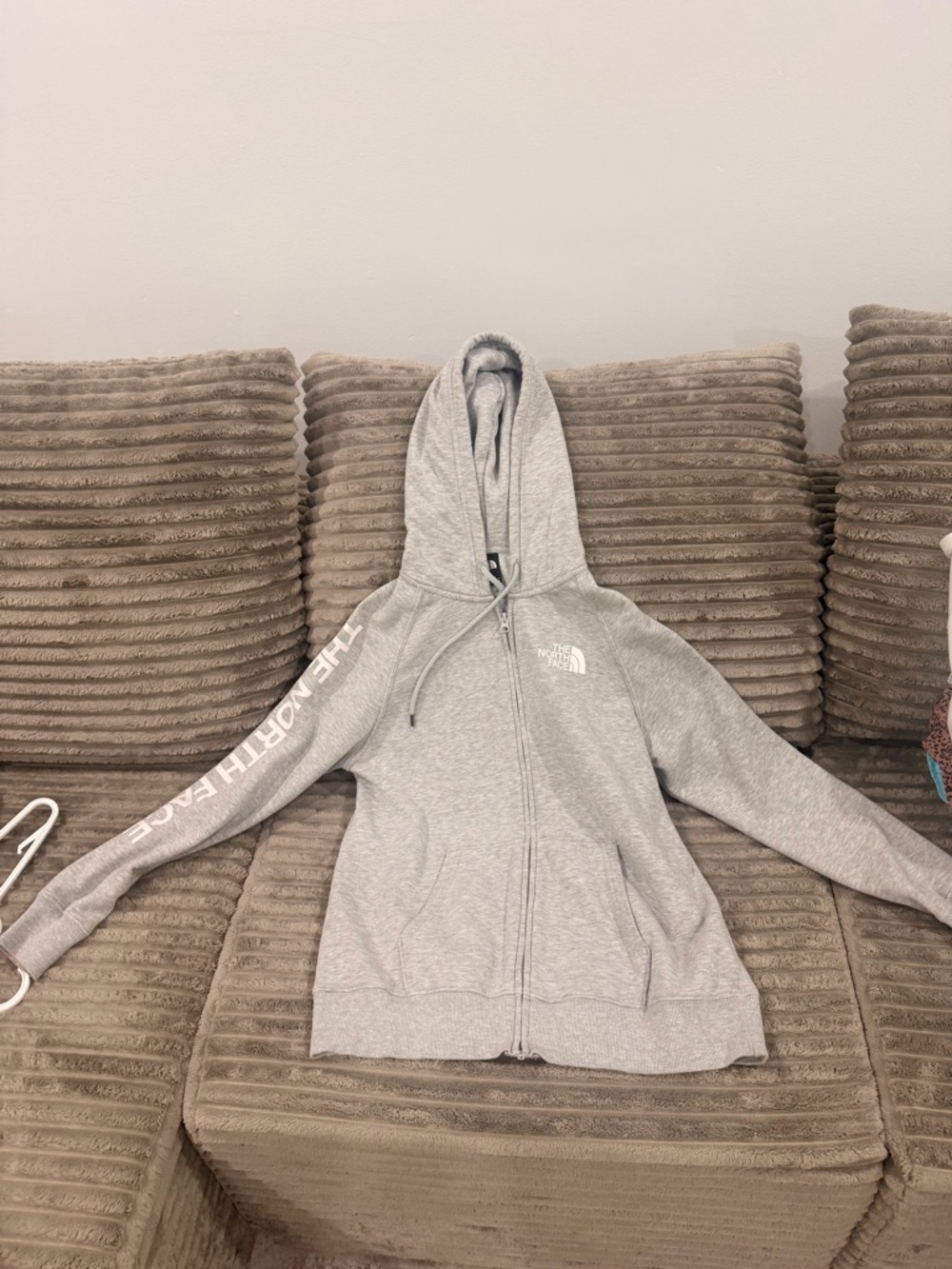 The North Face Heather Gray Zip-Up Hoodie with Sleeve Logo
